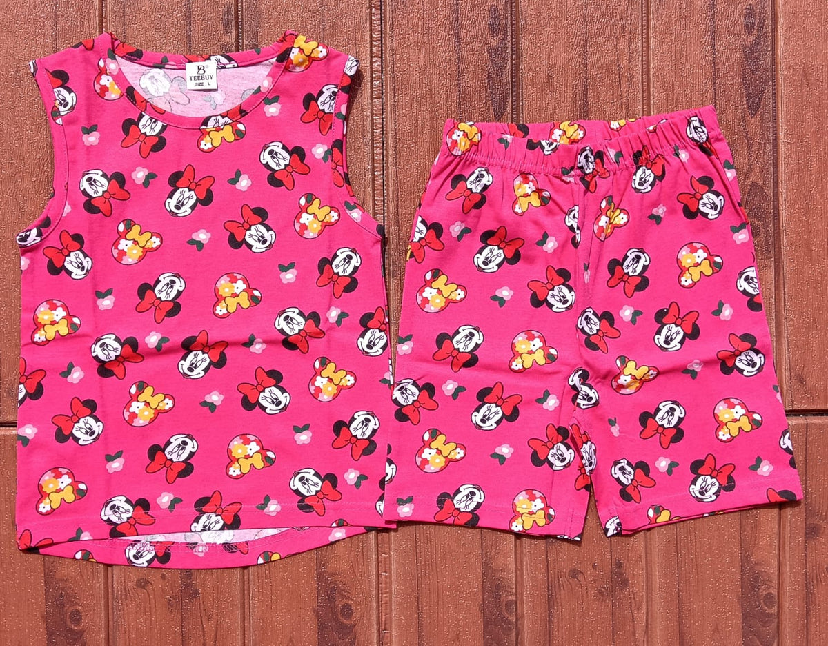 Kids Sleeveless Unisex Short Set Pink Mickey Print