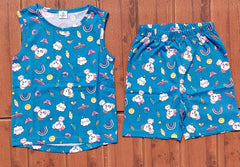 Kids Sleeveless Unisex Short Set blue dog print