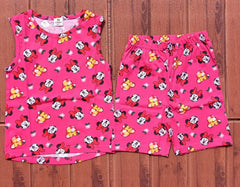 Kids Sleeveless Unisex Short Set Pink Mickey Print