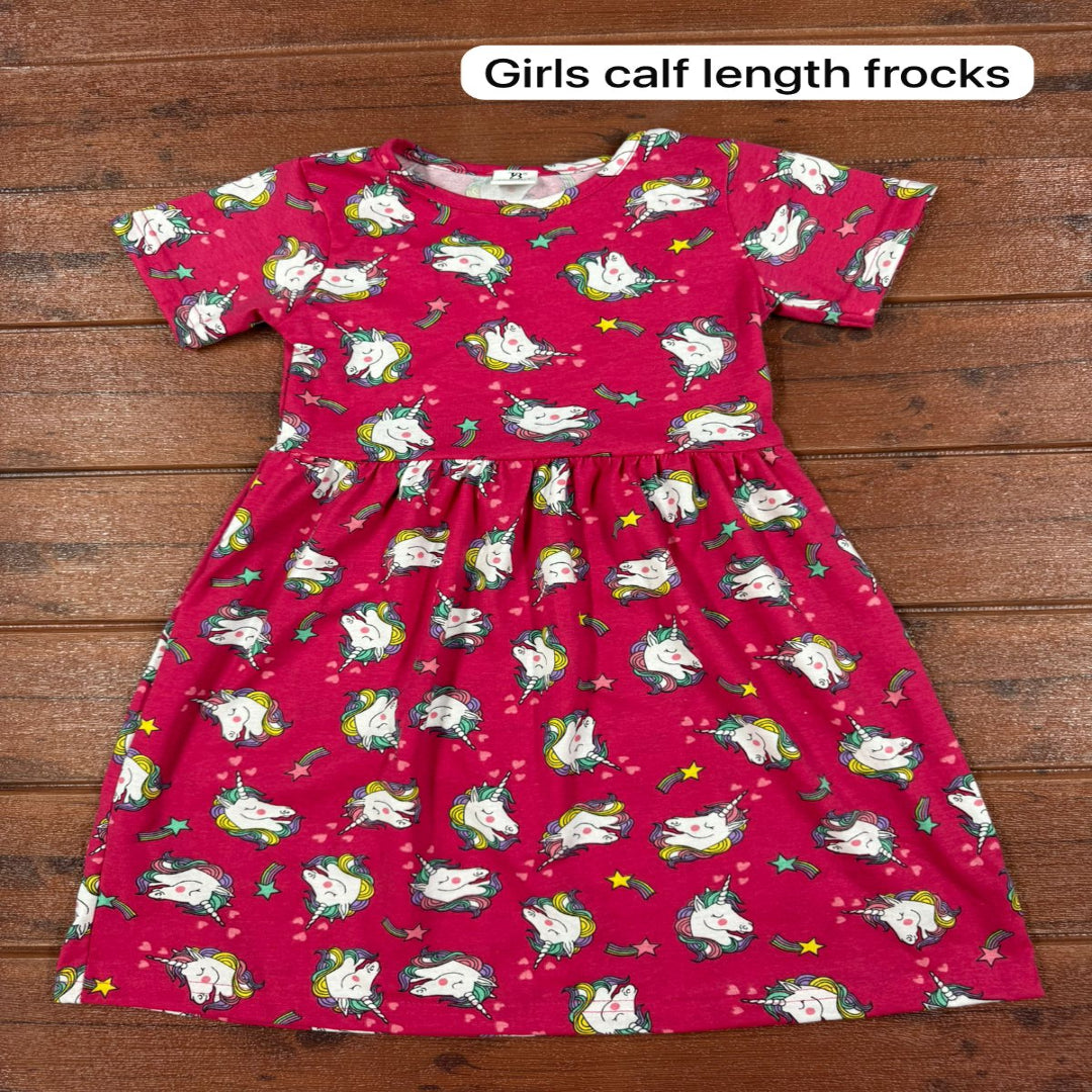 Kids Calf Length Frock Unicorn