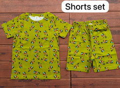 Kids Unisex Short Set  Green scooby print