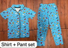 KIDS UNISEX SHIRT SET BLUE CAR PRINT