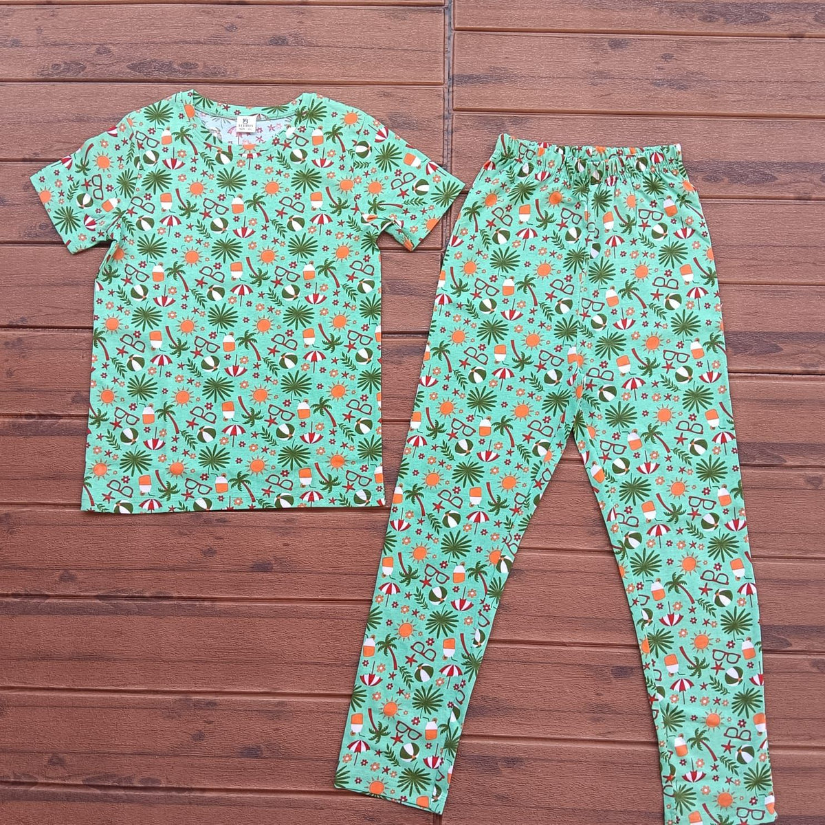 Kids Unisex T-Shirt Pant Set Green COCONUT PRINT