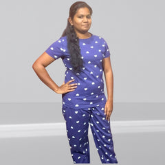 WOMENS PYAJAM SET WITH SIDE POCKET NAVY BLUE HEART