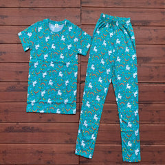 Kids unisex TSHIRT+PANT GREEN UNICORN