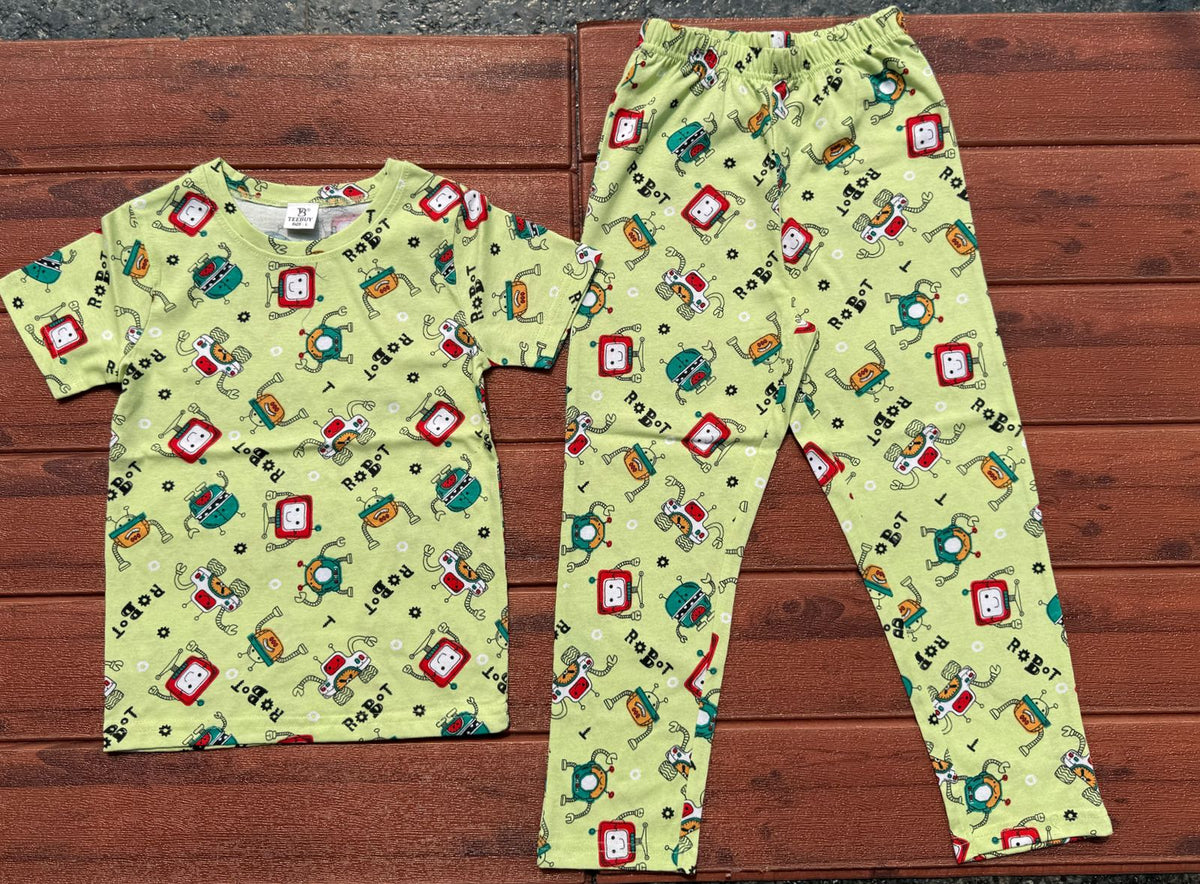 Kids Unisex T-Shirt Pant Set Green ROBOT