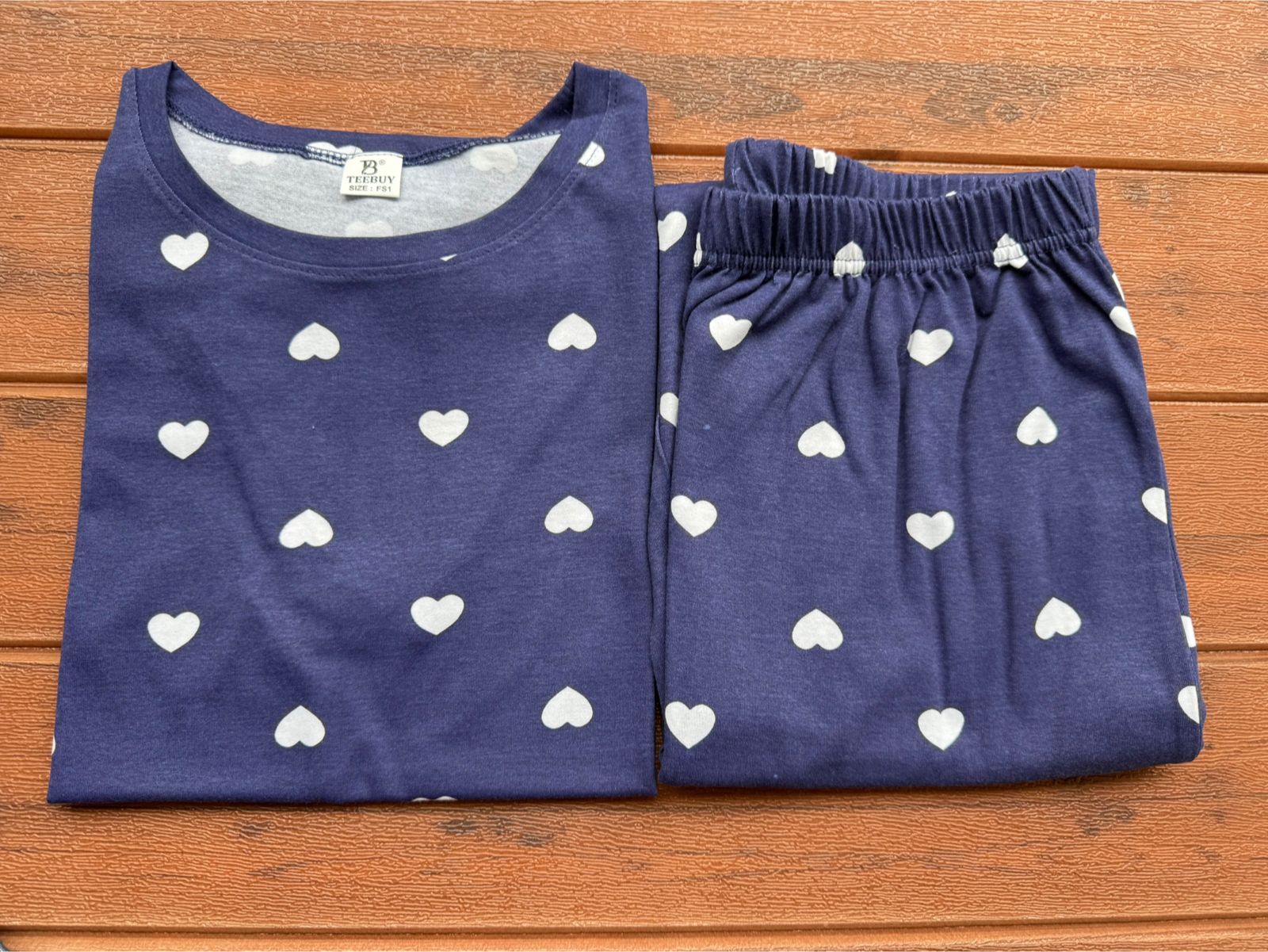 WOMENS PYAJAM SET WITH SIDE POCKET NAVY BLUE HEART