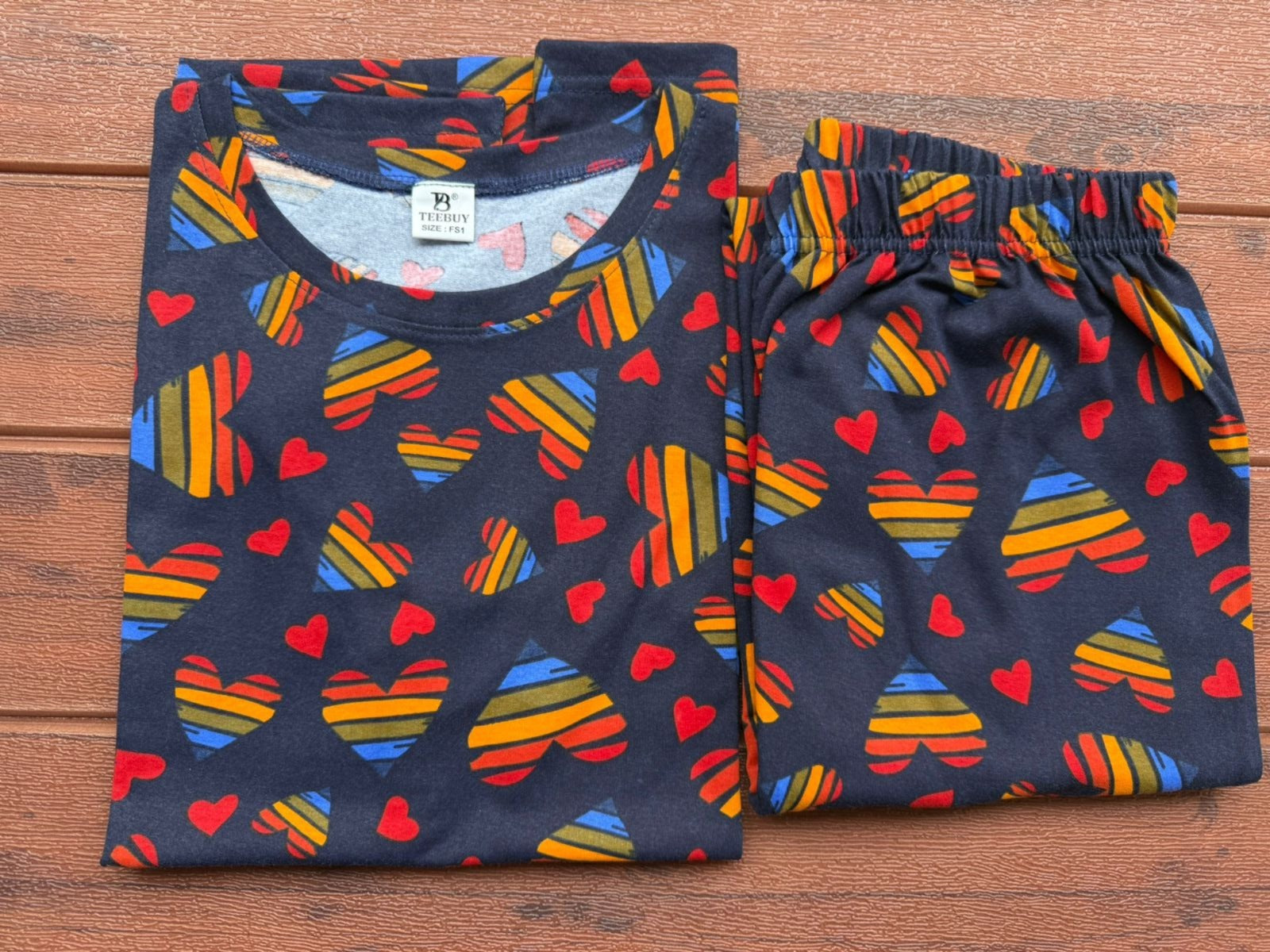 WOMENS PYAJAM SET WITH SIDE POCKET STRIPED HEART