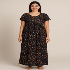 FROCK NIGHTY NAVY  FLORAL  PRINT (FULL LENGTH)