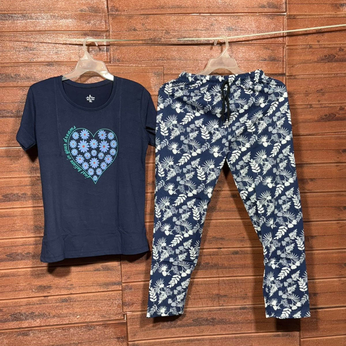 ELITE WOMENS PYJAMA SET WITH FULL PANT NAVY BLUE