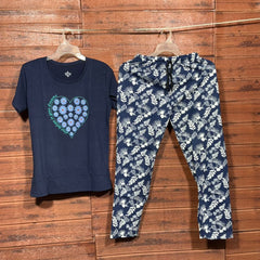 ELITE WOMENS PYJAMA SET WITH FULL PANT NAVY BLUE