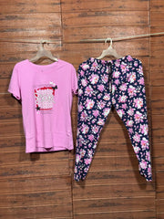 ELITE WOMENS PYJAMA SET WITH FULL PANT PINK BUTTERFLY