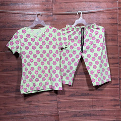 ELITE WOMENS 3/4TH PYJAMA SET GREEN FLOWER