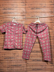 Shirt with pant pyjama meroon floral