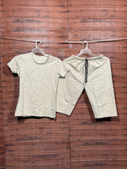TShirt with 3/4th pant pyjama Half white