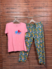 ELITE WOMENS PYJAMA SET WITH FULL PANT Neon Pink