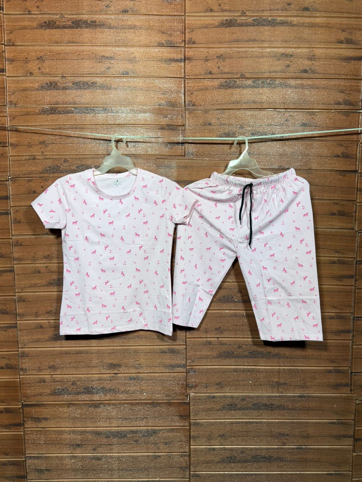 TShirt with 3/4th pant pyjama  Butterfly pink (Copy)