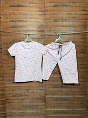 TShirt with 3/4th pant pyjama  Butterfly pink (Copy)