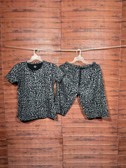 TShirt with 3/4th pant pyjama cheetah Black