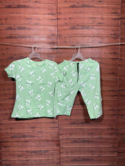 TShirt with 3/4th pant pyjama cheetah Green Butterfly