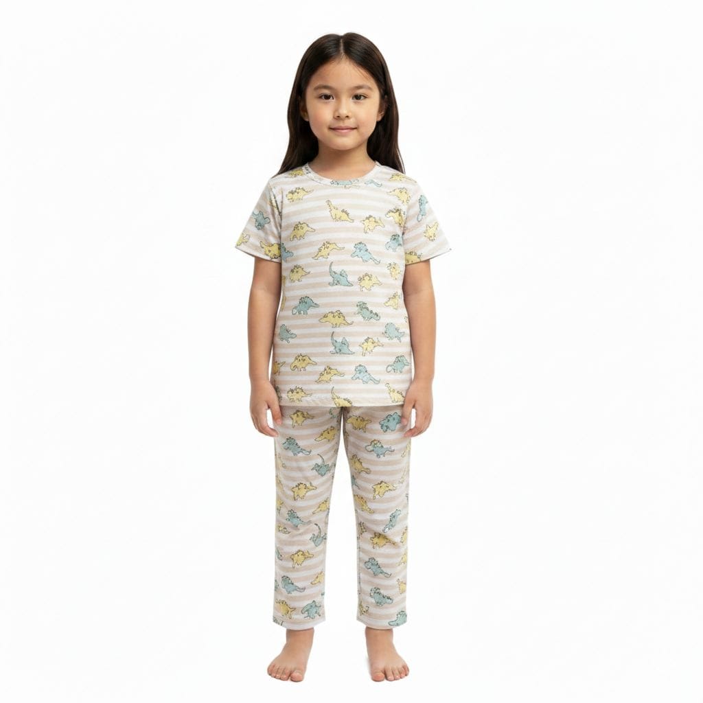 Teebuyindia kids wear Elite Kids unisex TSHIRT+PANT BEIGE DINO STRIPES Elite Kids unisex TSHIRT+PANT BEIGE DINO STRIPES